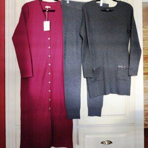 Grey State Burgundy & Charcoal Alyx (w/Leggings) Dresses Bundle of 2, Sz Large